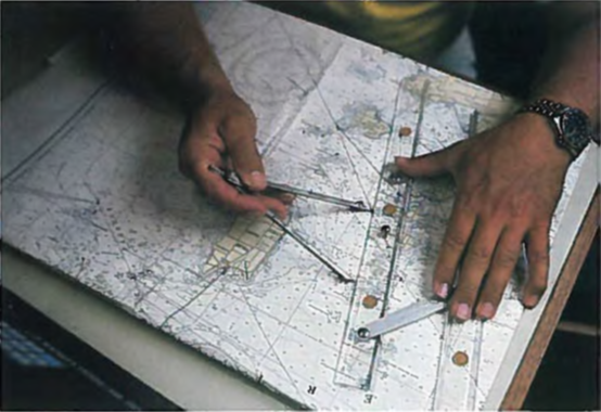 الشكل 2.9 في الملاحة، تُستخدم قوانين الهندسة لرسم عمليات الإزاحة الناتجة على الخرائط الملاحية.
