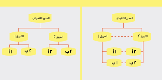 الإدارة المرنة (إلى اليمين) والإدارة المتشددة (إلى اليسار)