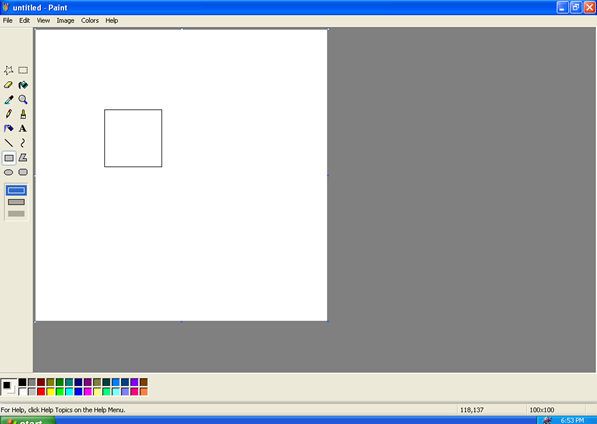 رسم شكل بسيط مربع باستخدام برنامج الرسام