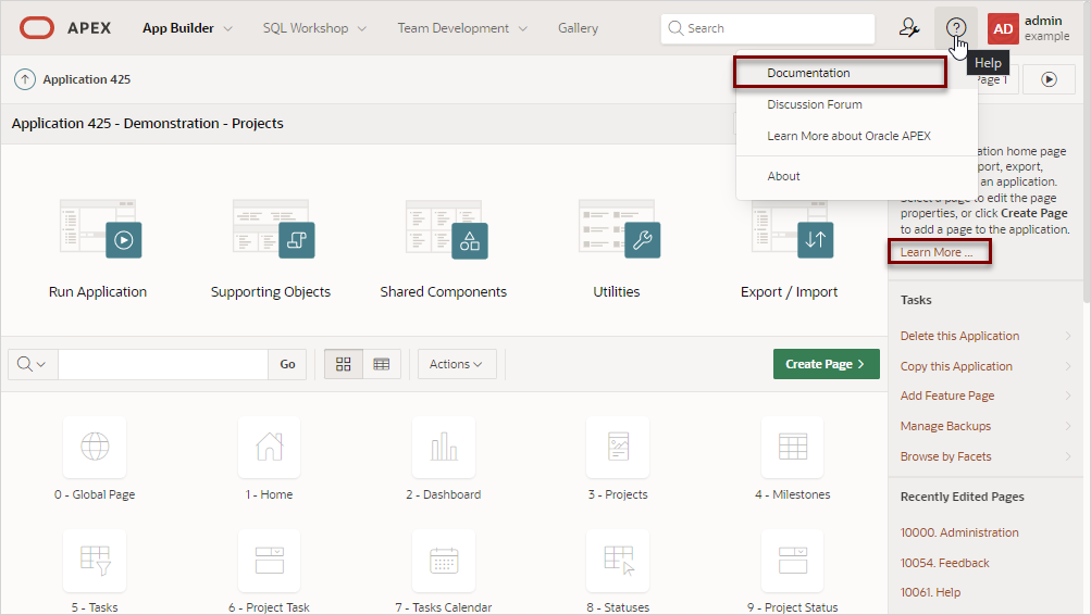 2.8 استخدام وثائق Oracle APEX Documentation