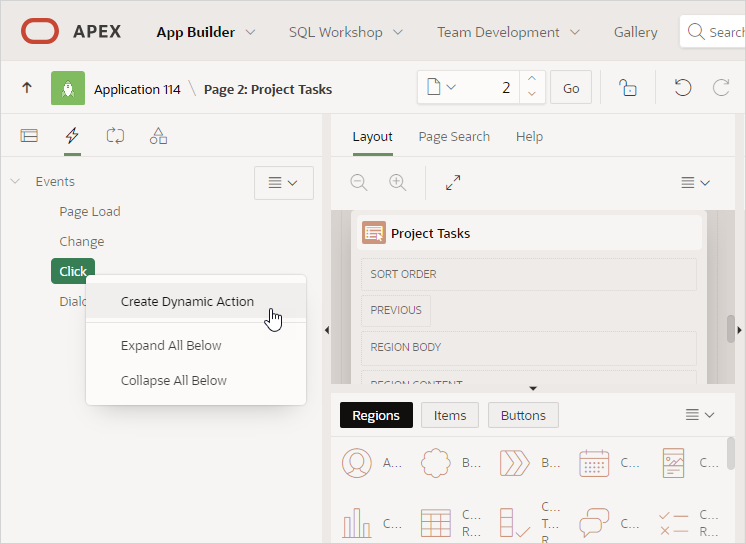 7.2.2.3 علامة تبويب الإجراءات الديناميكية Dynamic Actions
